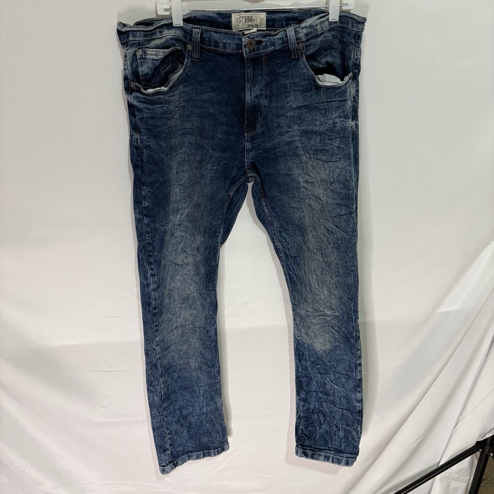 Free Planet Mens Blue Denim Jeans Straight Leg 36x30 Style FU9C6RZ6E